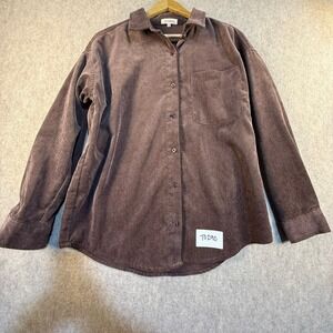 No Comment Corduroy Button Down Shirt Mauve Brown Long Sleeve Pocket Small